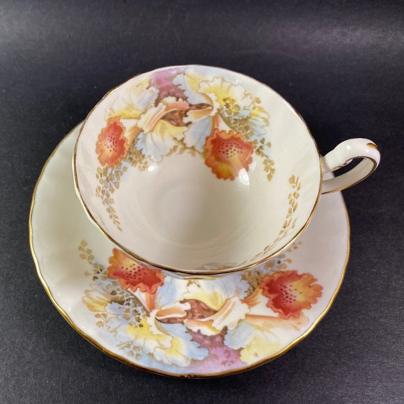 RARE !! Aynsley Bone china wide mouth yellow & brown floral # 2444 - Picture 5 of 9